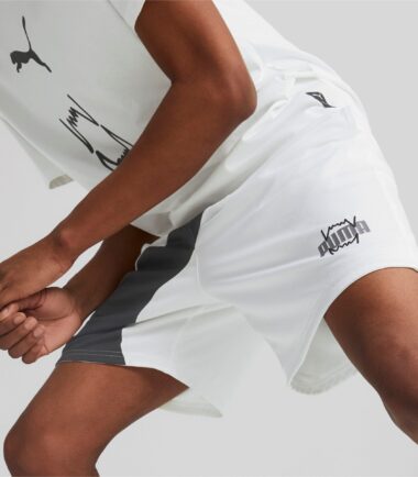 PANTALONCINO PUMA BASKET FLARE SHORT WHITE-BLACK - immagine 4