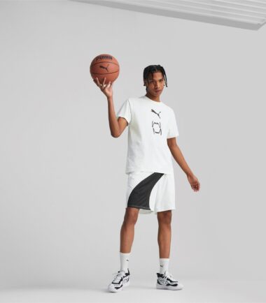 PANTALONCINO PUMA BASKET FLARE SHORT WHITE-BLACK - immagine 6